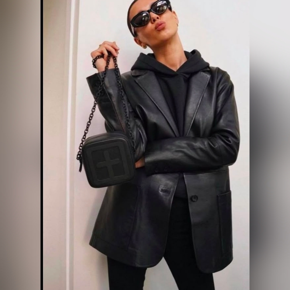 Vintage Black Leather Blazer Jacket